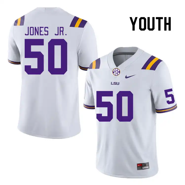 Youth LSU Tigers Emery Jones Jr. #50 White NCAA Football Jersey